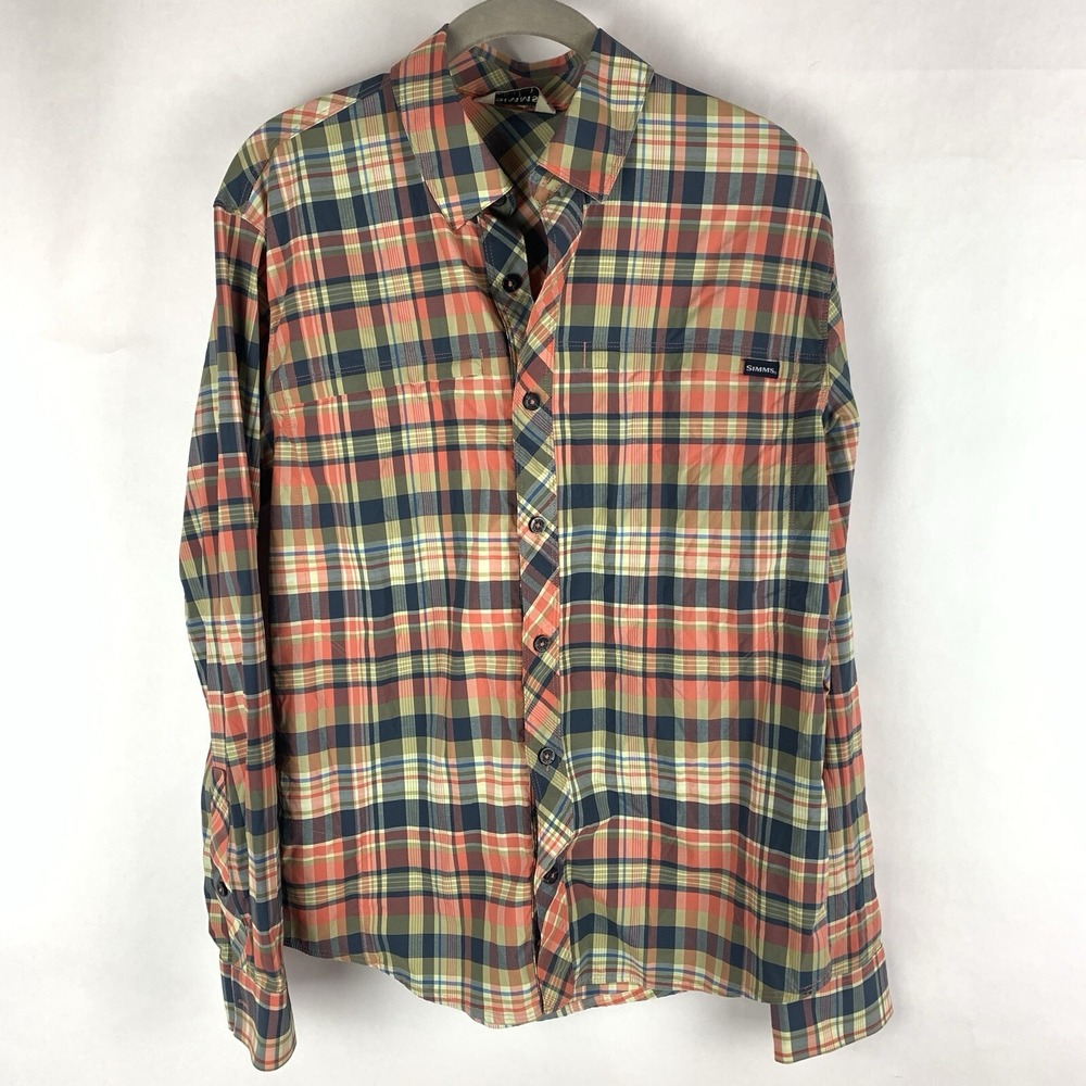 Simms Men's Button Up Shirt Long Sleeve Small Plaid Hiking Fishing Gorpcore